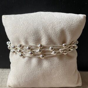 Multi Strand Liquid Silver Beaded Bracelet 925 stamped 7-3/4” large